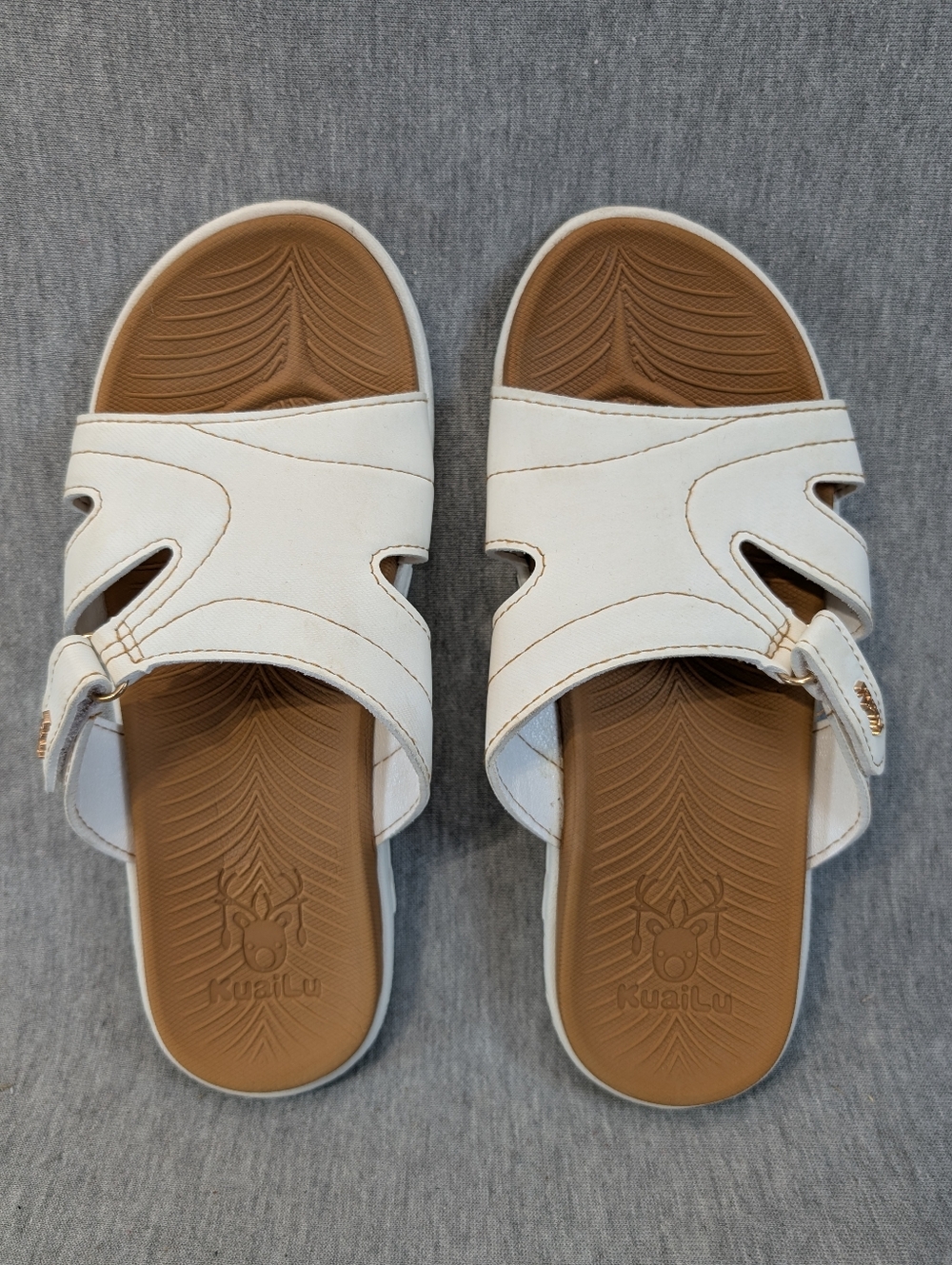 KuaiLu Vegan Slide Sandals Women's 8.5 White Brown Orthotic
